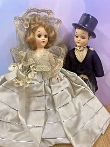 Vtg 1950s Bride Doll with Bouquet and Groom Doll with Watch Fob Chain - Picture 1 of 18