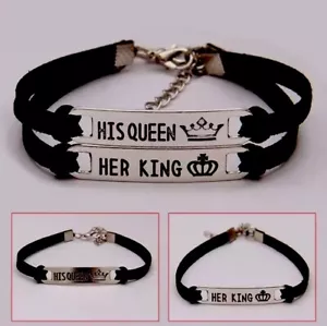 2x Her King & His Queen Partner Armband Geschenk Paar Couple Liebe Kette Gravur - Bild 1 von 6