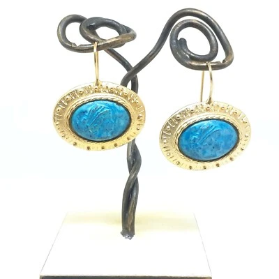 ALTA BIGIOTTERIA ARTIGIANALE ORECCHINI OTTONE DORATO MONETE BRONZO VOLTO DONNA - Immagine 1 di 4