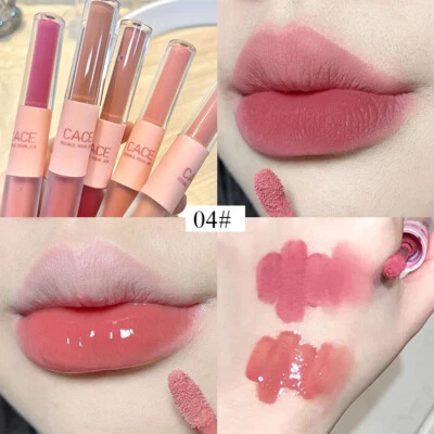 Doppelkopf-Lipgloss Sexy Roter Lipgloss Make-Up-Spiegel Wasserglasur  / - Bild 1 von 4
