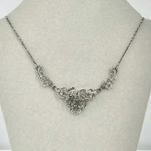 Vintage Floral Marcasite Necklace Beautifully Detailed Prom Bridesmaid Necklace - Picture 1 of 5