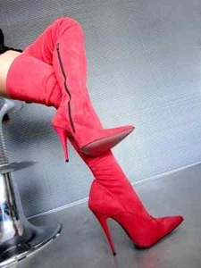 MORI OVERKNEE HEELS ITALY STIEFEL BOOTS SUEDE STRETCH LEATHER RED ROSSO 37-45 - Imagen 1 de 9