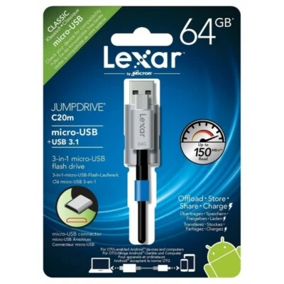 LJDC20M-64GBBEU Clé Micro-USB Lexar EXT MEMOIRE TEL SAMSUNG USB - Photo 1/3