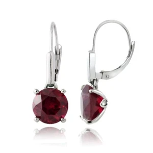 925 Silver Lab Created Ruby Round Leverback Earrings - Picture 1 of 4