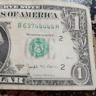 1963B 1 DOLLAR  NOTE, BARR NOTE B63744444H, FREE SHIPPING