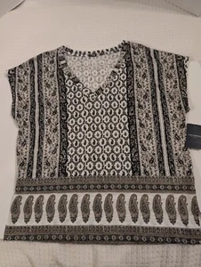 Damen Lucky Brand Bohemian Braun/Weiß Paisley V-Ausschnitt Größe S - Bild 1 von 8
