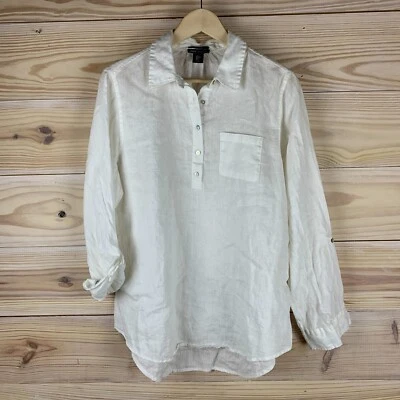 Jones New York Linen Shirt Womens Large White Popover - Image 1 of 4