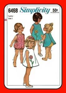 Toddlers PLAYSUIT Pinafore w Applique Simplicity 6468 Vtg 1966 Sewing Pattern - Picture 1 of 13