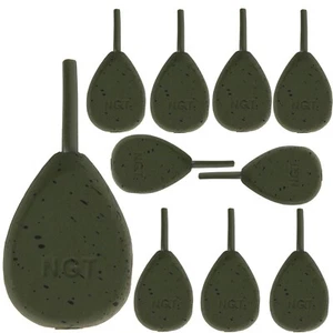 10 x Carp Fishing Leads 1.5oz 2oz 2.5oz 3oz Inline Flat Pear Weights Green NGT - Picture 1 of 2