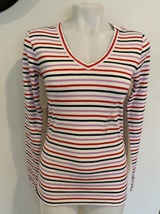 GAP Long Sleeve V Neck T Shirt Favorite Women`s Tee Top Striped NWT - Picture 1 of 8