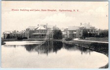 Ogdensburg, New York Ny ~ Asilo Hospital Estadual Cartão Postal Edifício Flor c1910s