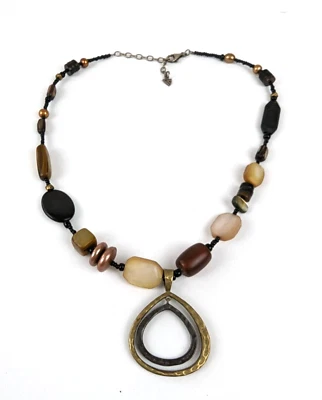 SILPADA Sterling Silver Mixed Metals Pendant Shell & Horn Bead Necklace N1787 - Image 1 of 4