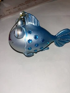 Christmas Glass Blown Ornament, Blue Pufferfish - Picture 1 of 6