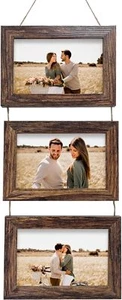 4x6 Wall Hanging Picture Frames Collage with 3 Opening Rustic Brown Frames - Picture 1 of 6