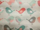 Fryetts Scandi Birds Pink and Duckegg PVC Fabric WIPE CLEAN Tablecloth Oilcloth