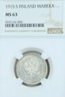 1915 FINLAND SILVER 1 MARKKAA NGC MS 63 GREAT LOOKING COIN