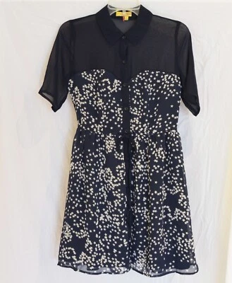 Vestido Babydoll Princesa Vera Wang Talla 5 Abotonado Azul Marino Estampado Estrella Cintura Atada Foto 1 de 4