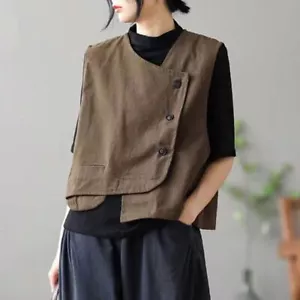 Mujeres Chaleco Corto Abrigo Primavera Otoño Sin mangas Prenda para el torso Mezcla de Algodón Tendencia Chaleco - Imagen 1 de 10