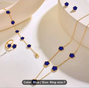 18k Gold plated 5pcs Blue clover jewellery set - Picture 1 of 4