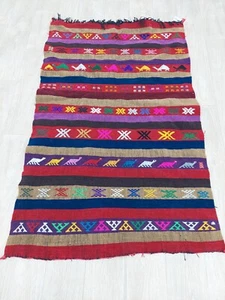 Moroccan Handmade Wool Rug 3x4 Ft Multicolor Flat Striped Bohemian Geometric Rug - Picture 1 of 8