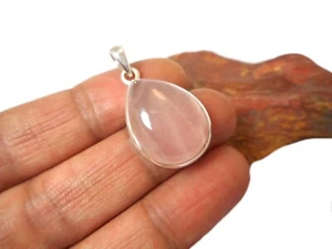 Teardrop Pink Rose Quartz Sterling Silver 925 Gemstone Pendant - Picture 1 of 6