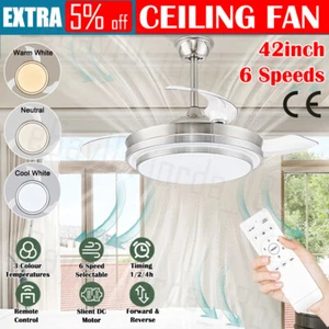 42'' Ceiling Fan with 3 Colors LED Light Retractable Blade and Remote Control AU - Picture 1 of 12