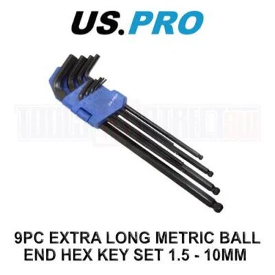 US PRO Tools 9 PC Extra Long Ball End Allen Hex Key Set Metric 1.5 - 10mm 1628 - Image 1 of 4