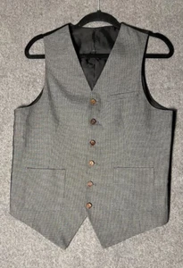 ASOS BLUE & GREEN PRINTED VEST SIZE 38 WITH 6 WOODED BUTTONS & THREE POCKETS - Picture 1 of 6