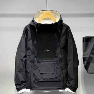 Spring Autumn Men's Jacket Fashion Double Zip Hooded Outdoor Jacket Black Coat - Picture 1 of 21