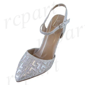 Nuevos zapatos para mujer noche diamantes de imitación hebilla cierre tacón alto boda plata - Imagen 1 de 10