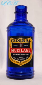 LARGE scarce COBALT BLUE bulk or MASTER Seattle Wash INK bottle FEDERAL INK - Picture 1 of 2