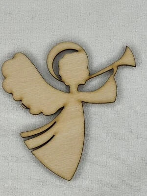Ángel personalizado corte láser inacabado con forma de trompeta recorte artesanal de madera Foto 1 de 2