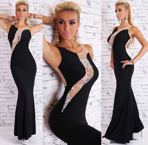 Gown Dress Elegant Black Evening Gown Crystal Embellishments Mermaid Dress - Picture 1 of 23