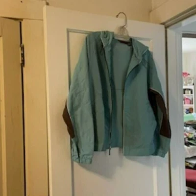 Gloria Vanderbilt Vintage Años 90 Calentamiento Jogger Chaqueta Con Capucha XL Turquesa/Marrón Foto 1 de 4