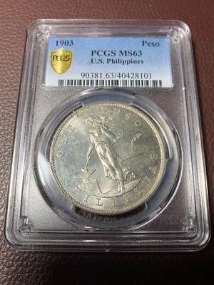 US PHILIPPINES 1903-P ONE PESO PCGS MS 63 BLAST WHITE  - Image 1 of 4