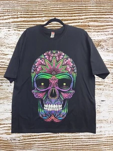 Day of The Dead Sugar Skull T-Shirt Men's Sz XL W/Back Hit Dia de Muertos Black - Picture 1 of 8