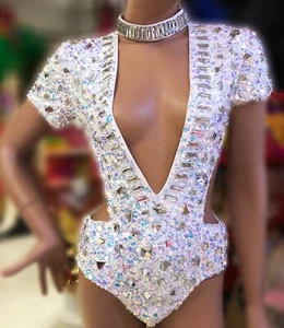 DaNeeNa L1023 Sexy Star Drag Vegas Stage Showgirl Crystal Leotard Bodysuit XS-XL - Picture 1 of 5