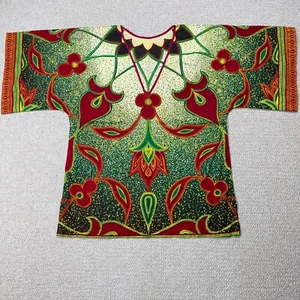 VINTAGE Ethnic Kaftan Blouse Womens Large 16 18 Oversized Batik Tribal African - Picture 1 of 8