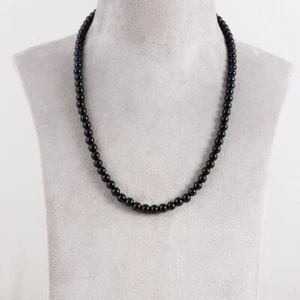 Black Obsidian Smooth Round Gemstone Beaded 18'' Men & Women Beautiful Necklaces - Picture 1 of 18