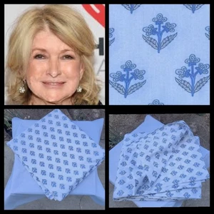 QUEEN Martha Stewart floral blue white yellow flat bed sheet - Picture 1 of 10