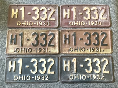 РЕДКИЙ 1930 1931 1932 ОГАЙО НОМЕРНЫЕ ЗНАКИ ПАРА ЗАПУСТИТЬ ВСЕ ТОТ ЖЕ НОМЕР ВАУ! - Изображение 1 из 4