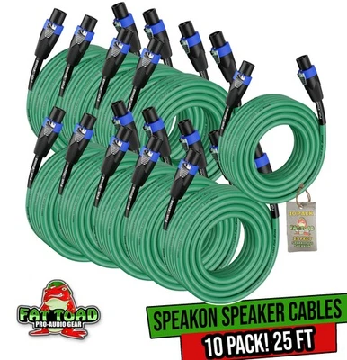 Cables de altavoz Speakon PAQUETE A GRANEL | 25 pies DJ Pro Audio verde PA cables de escenario cable Foto 1 de 4