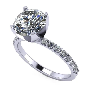 Platinum Plated 925 Sterling Silver 2 CTW Round Cut CZ Solitaire Ring - Size 7.5 - Picture 1 of 6