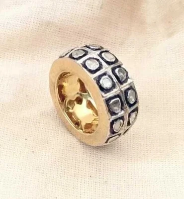 Anillo de diamantes Polki talla rosa anillo de plata de ley 925 anillo de banda oxidada negra Foto 1 de 4