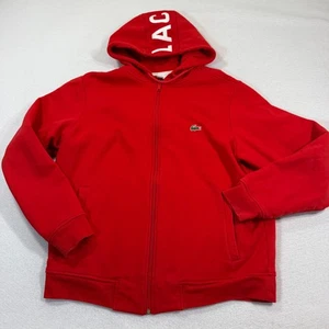 Lacoste Hoodie Men XXL Red Full Zip Logo Hooded Sweatshirt Casual Croc Jacket - Picture 1 of 11