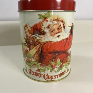 Vintage Santa Claus Christmas Small Round Tin 5.5" tall 4.25” Diameter - Picture 1 of 5