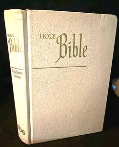 Holy Bible King James Version ABS American Bible Society White Gold Letters 1986 - Picture 1 of 6
