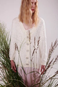 Cardigan oversize OLIVIA RUBIN panna Mika paillettes strass taglia M *difetto* - Foto 1 di 15