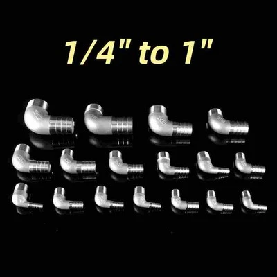 Stainless BSP Male Elbow x Barbed Hose Tail Pipe Fittings Air Water  1/4" to 1" - Image 1 of 4