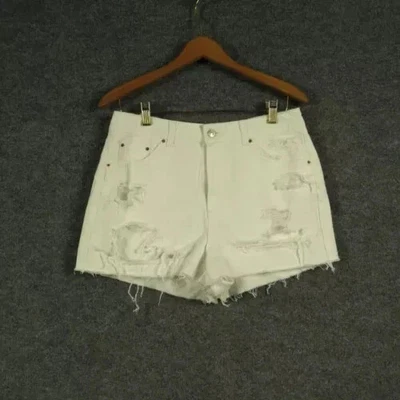 Pantalones Cortos Topshop Mujer Talla 12 Tiro Alto Mamá Denim Envejecido Blanco Damas Foto 1 de 4